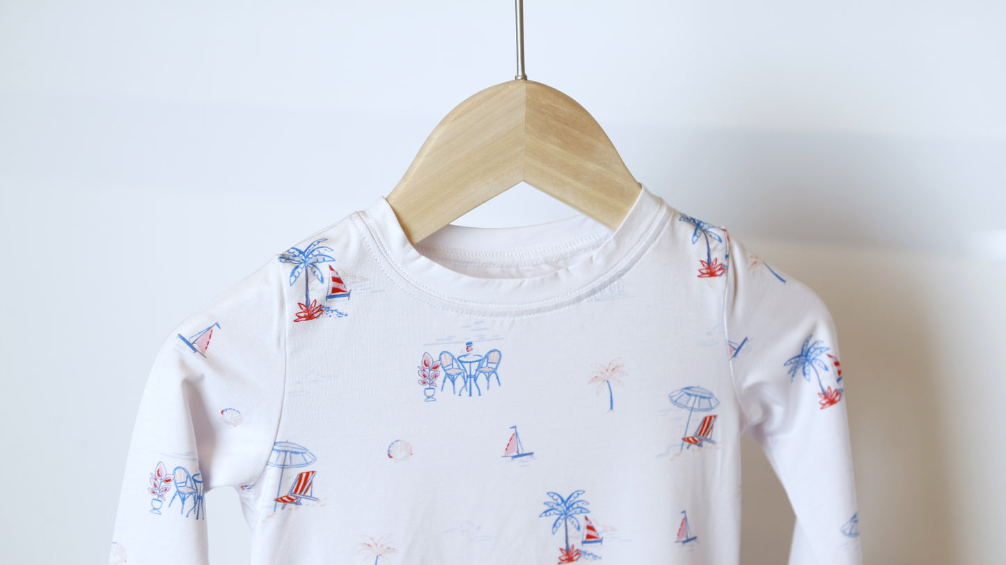 Beach Side Vacation Print Bamboo 2 Piece Kids Pajamas Set - Ultra-Soft & Breathable Kids’ Sleepwear