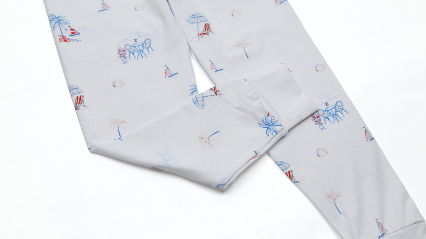 Beach Side Vacation Print Bamboo 2 Piece Kids Pajamas Set - Ultra-Soft & Breathable Kids’ Sleepwear