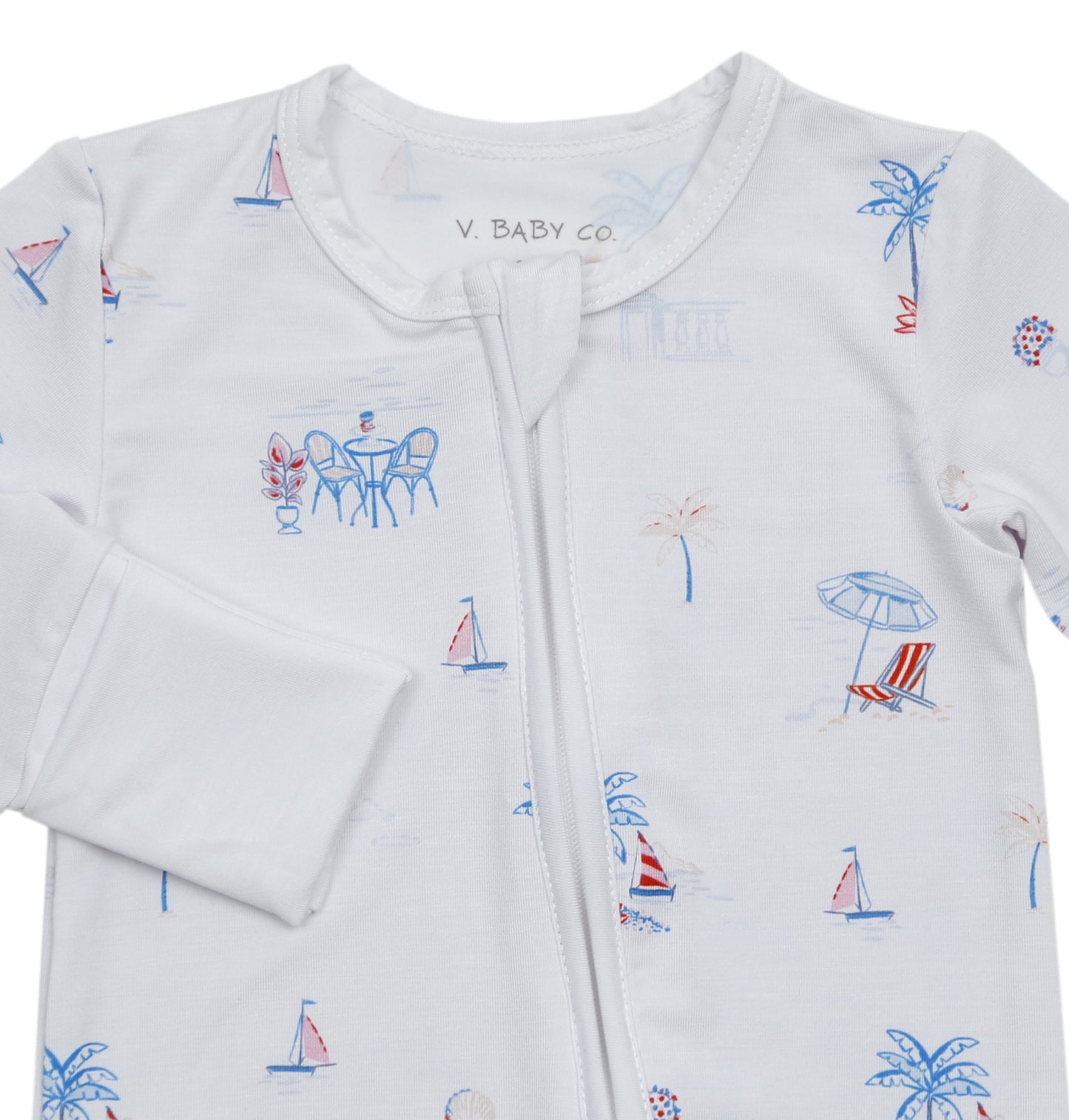 Beach Side Vacation Print Onesie Bamboo Pajamas - Ultra-Soft & Breathable Kids’ Sleepwear