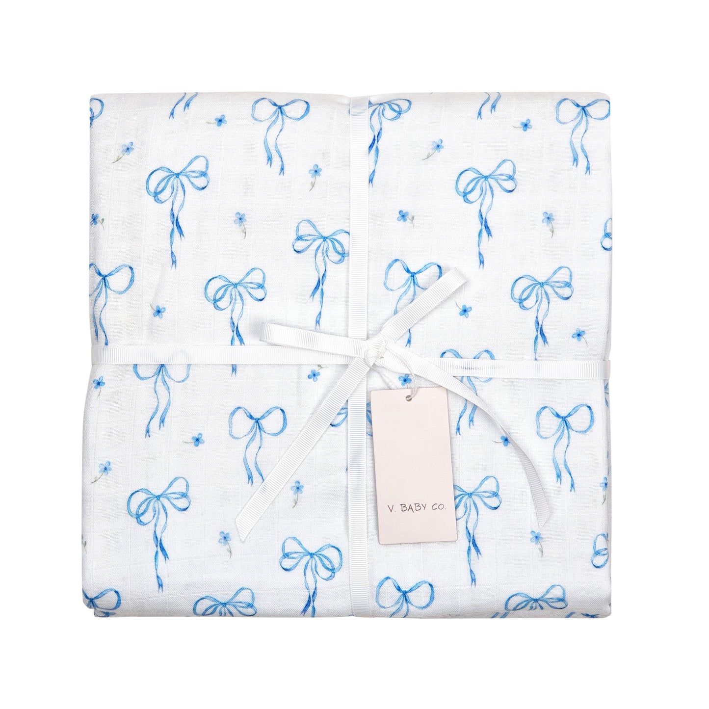 Something Blue Organic 6-Layer Organic Cotton Baby Blanket with Vintage French Lace