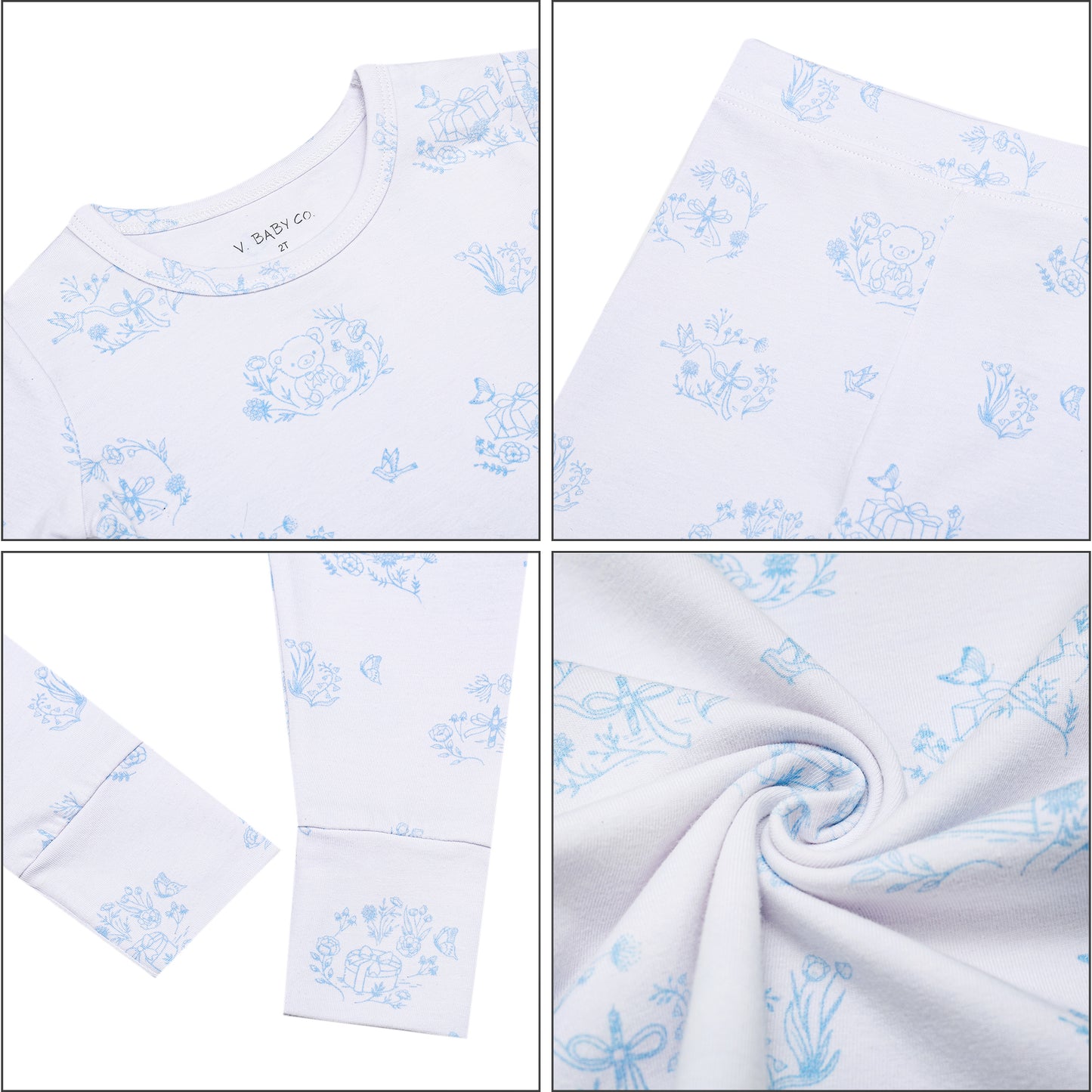 Limited Edition Blue Toile Print 2 Piece Pajama Set