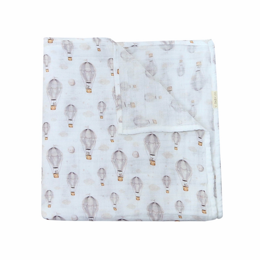 Organic Cotton Muslin Swaddle Blanket β Whimsical Hot Air Balloon Design *BEST SELLER*