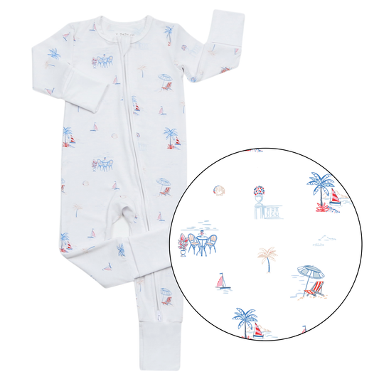Beach Side Vacation Print Onesie Bamboo Pajamas - Ultra-Soft & Breathable Kids’ Sleepwear