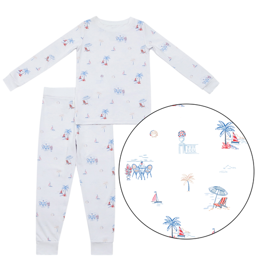 Beach Side Vacation Print Bamboo 2 Piece Kids Pajamas Set - Ultra-Soft & Breathable Kids’ Sleepwear