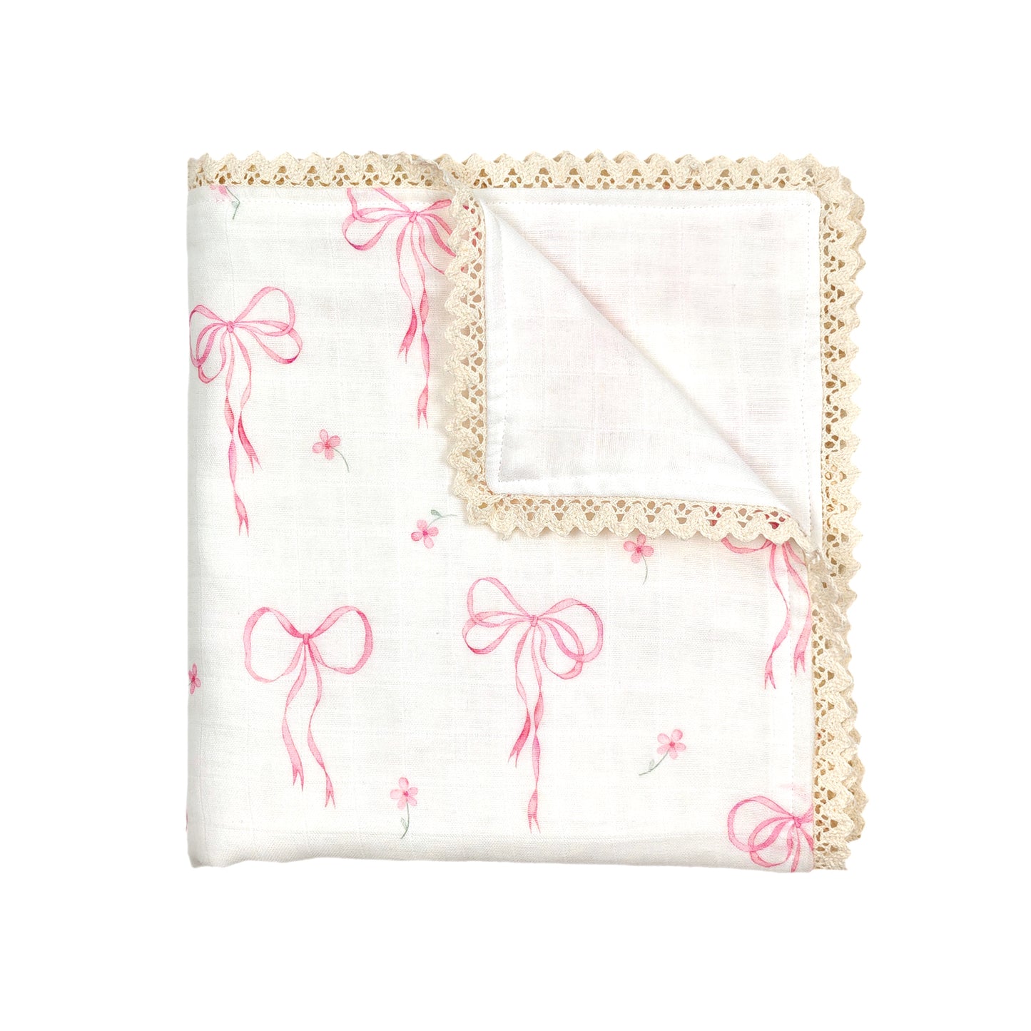 Pretty in Pink Organic Cotton Gauze Blanket with Crochet Trim