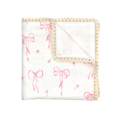 Pretty in Pink Organic Cotton Gauze Blanket with Crochet Trim