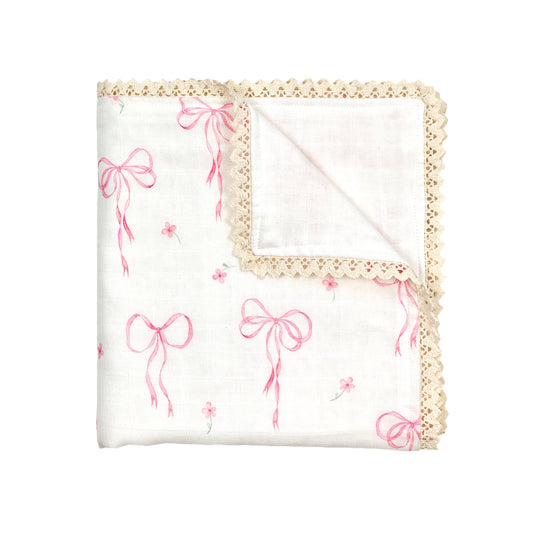 Pretty in Pink Organic Cotton Gauze Blanket with Crochet Trim