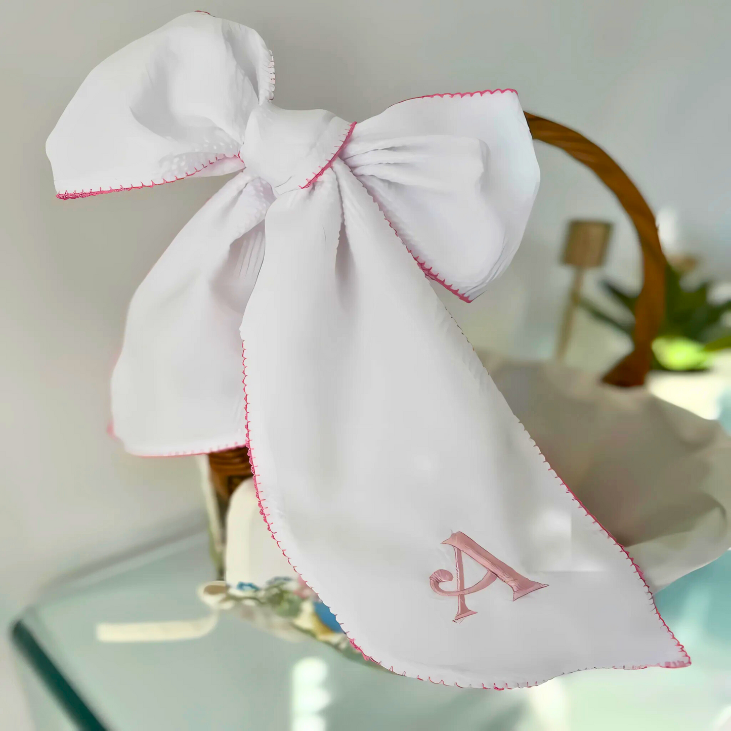 Woven Seersucker Bow Sash with Monogram – Perfect for Easter, Baby Showers & Nursery Décor