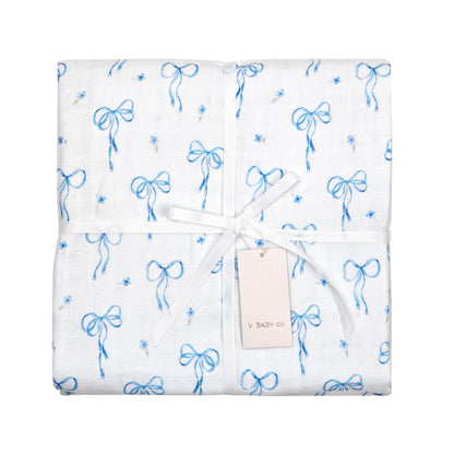 Something Blue Organic 6-Layer Organic Cotton Baby Blanket with Vintage French Lace