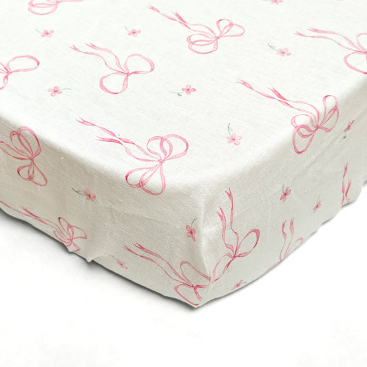 Pretty in Pink Linen Crib Sheet
