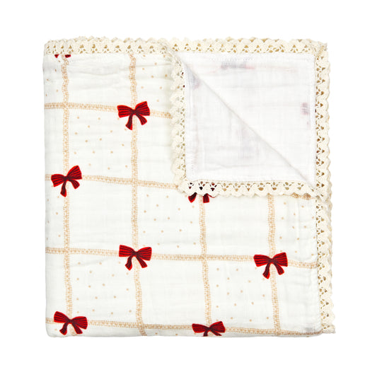 The Gift Collection 6-Layer Organic Cotton Blanket with Vintage French Lace