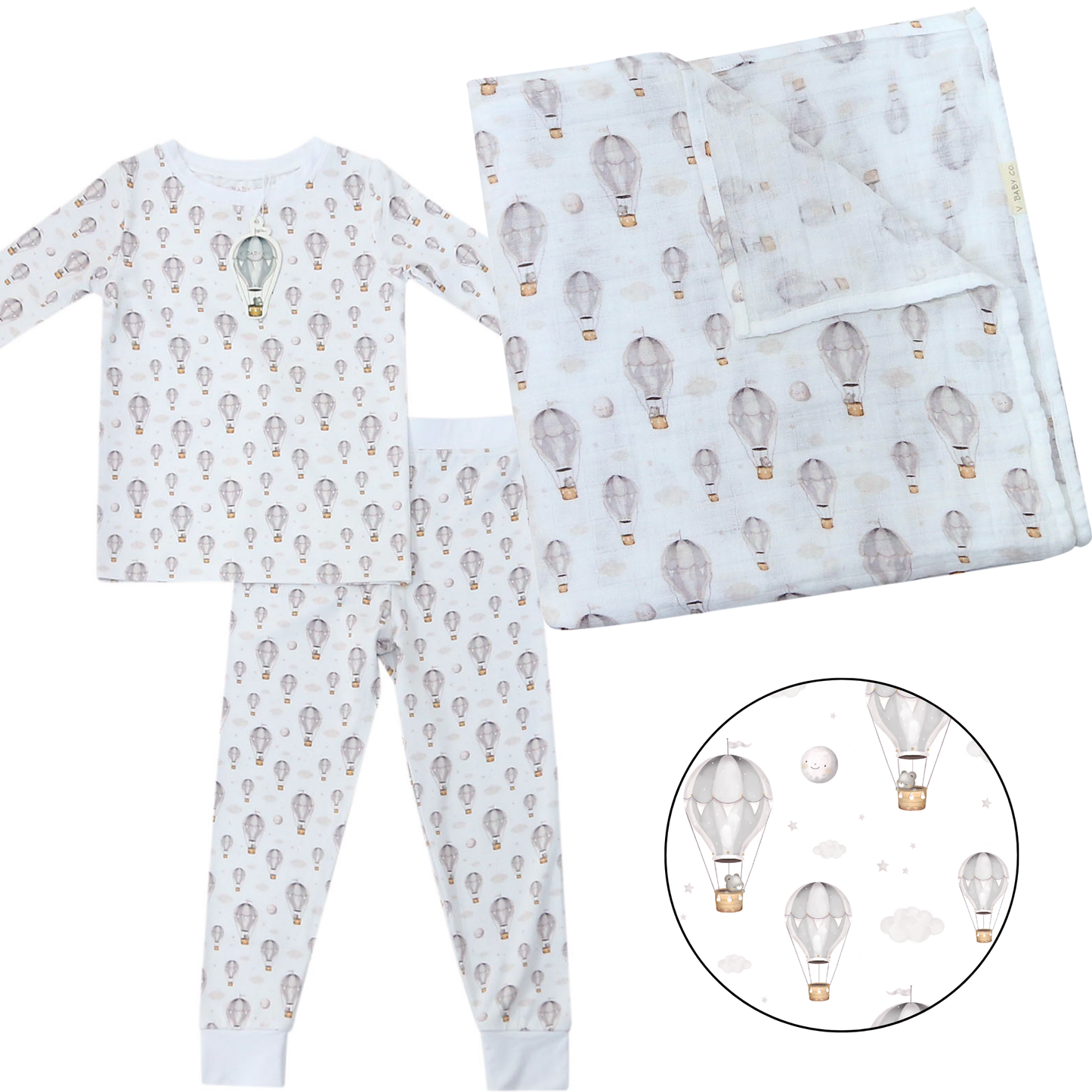 Hot Air Balloon Dreams Bundle – Pajama Set & Swaddle Blanket | Ultra-Soft, Certified Safe & Whimsical Charm