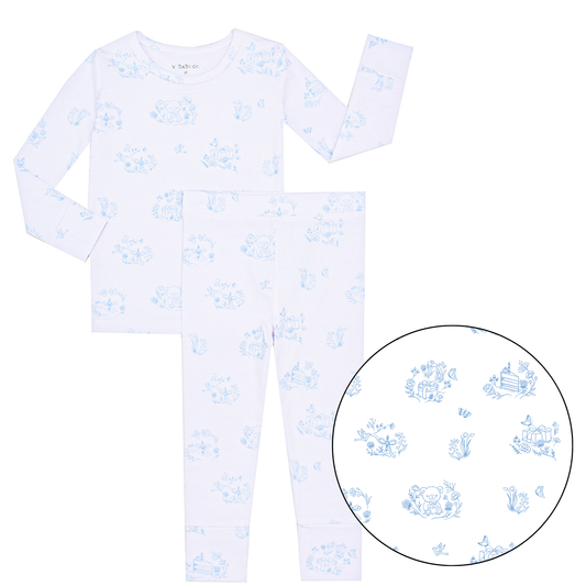 Limited Edition Blue Toile Print 2 Piece Pajama Set